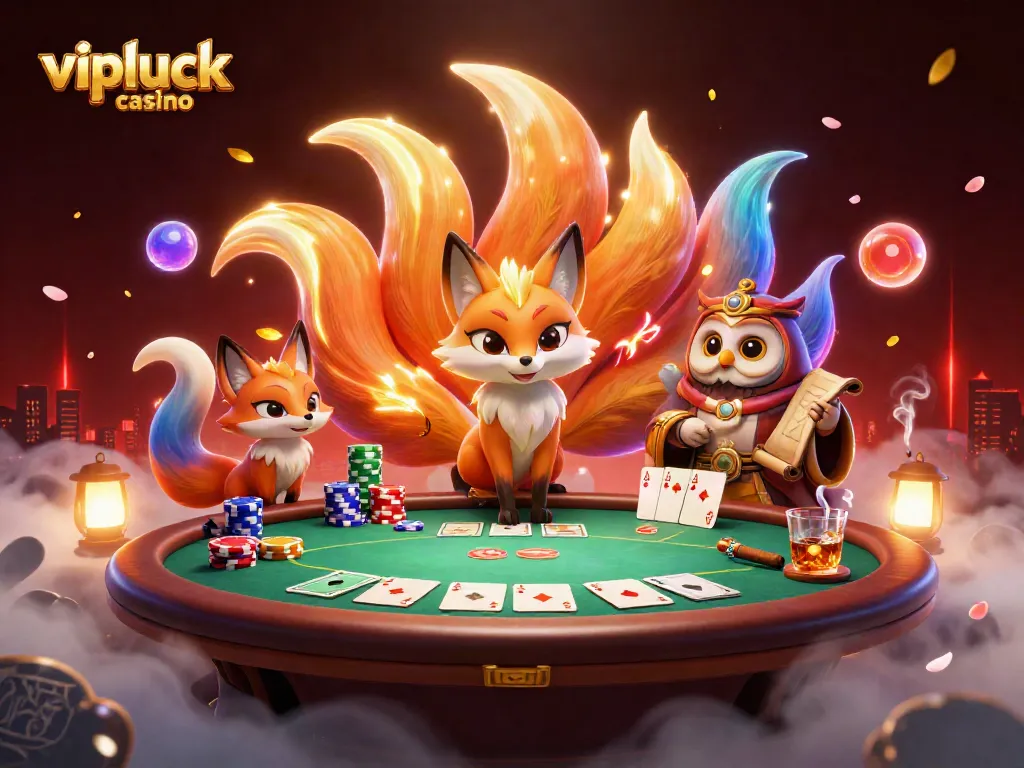 Experience thrilling gameplay at vipluck casino with vibrant characters, poker elements, and an engaging atmosphere.