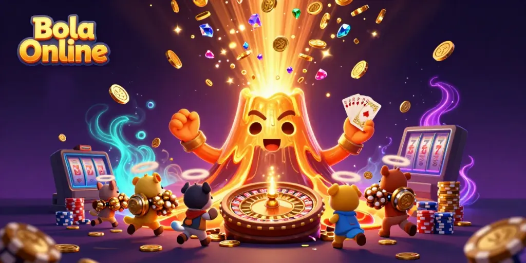 Engage with thrilling Bola Online gameplay surrounded by a dynamic eruption of gold and excitement.