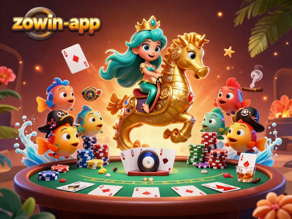 Experience the excitement of the zowin-app with vibrant casino elements and a dynamic mermaid princess scene.