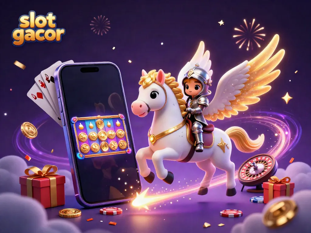 Experience the thrill of slot gacor with a celestial knight and vibrant gaming elements.