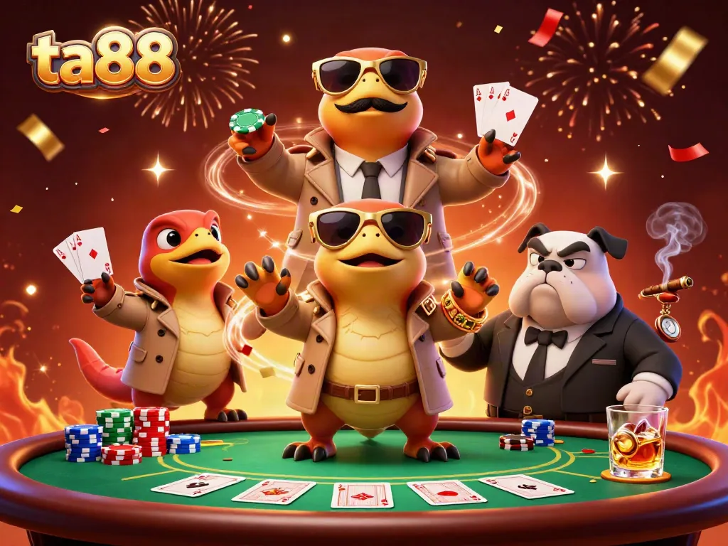Experience the excitement at ta88 casino with raptors disguised for the VIP lounge, surrounded by poker elements.