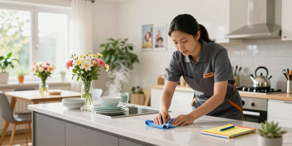 Professional cleaner at work showcasing excellence in putzfirma bern with shiny kitchen and vibrant atmosphere.