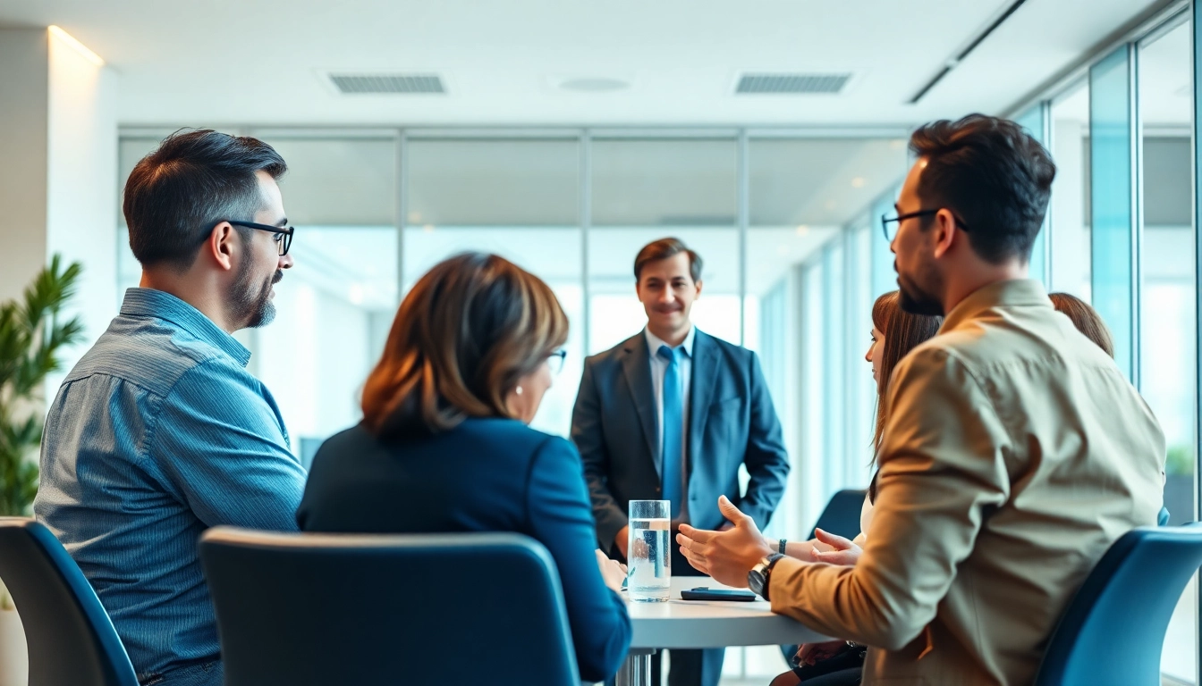Illustrate the concept of Unternehmensberatung Pflegedienst with a diverse team consulting in a bright office.