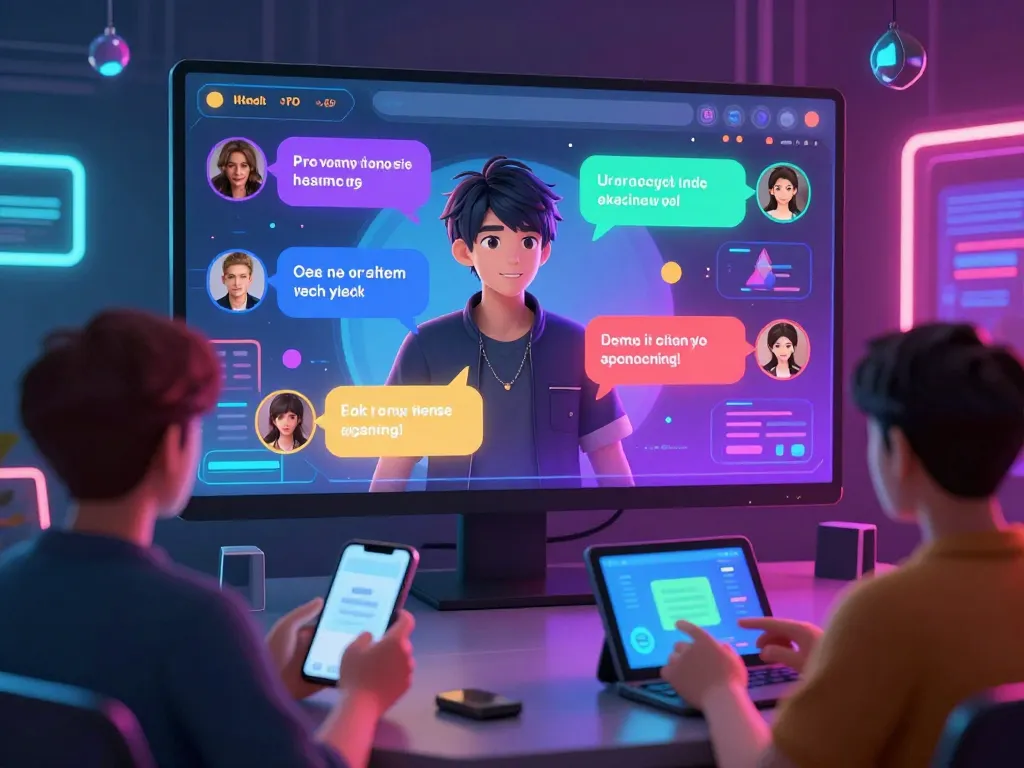 Engaging scene of users in hentai ai chat interacting with animated characters.