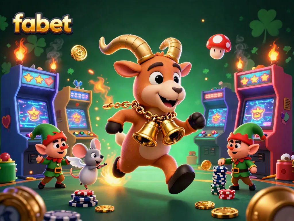 Experience fabet casino excitement with Krampus, an angel mouse, and mischievous gremlins stealing chips in a festive, interactive scene.