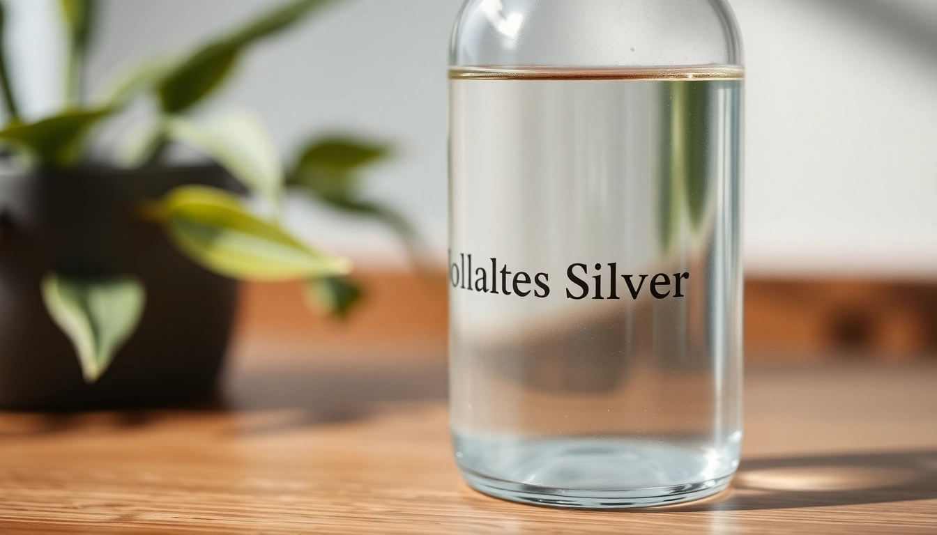 Kolloidales Silber in a glass bottle highlighted against a natural wooden backdrop, showcasing its purity.