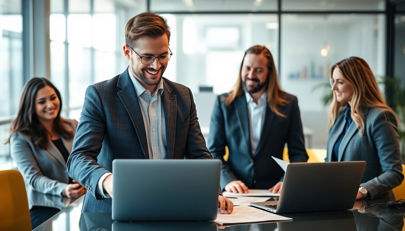 Professioneller Headhunter Vertrieb unterstützt ein dynamisches Team in einem modernen Büro.