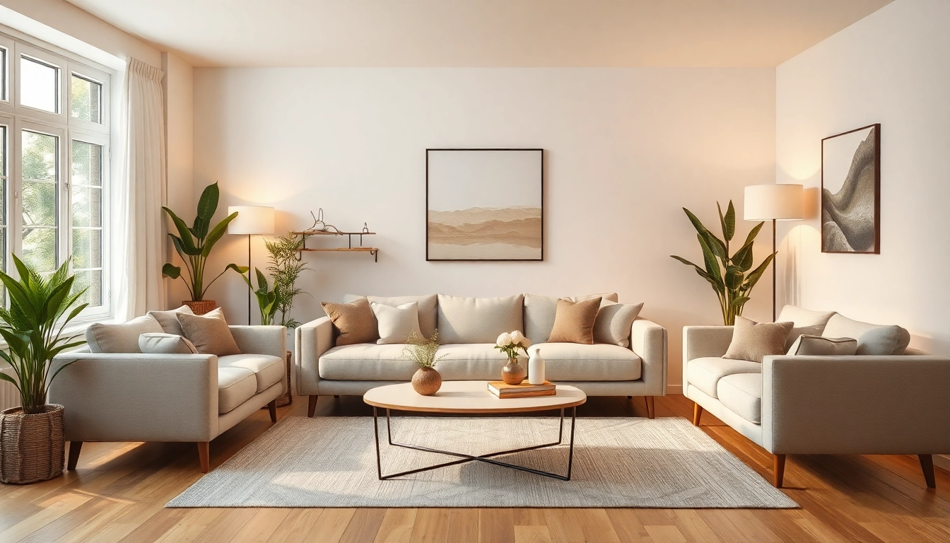 Inspirierende Raumgestaltung: modernes Wohnzimmer mit eleganter Sofalandschaft und lebhaften Pflanzen.