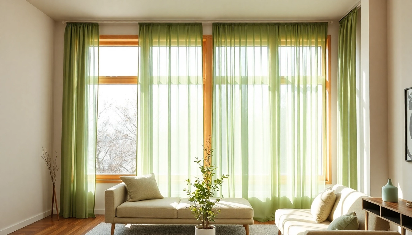 Genießen Sie einen eleganten Wohnraum mit einem maßgefertigten Plissee auf Maß aus sanften Grüntönen und modernem Design.