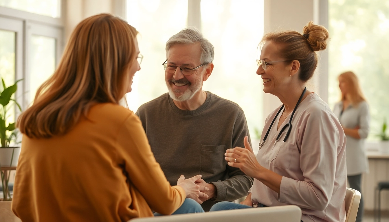 Therapeutisches Geschehen in einer einladenden Entzugsklinik, wo Menschlichkeit und Unterstützung im Vordergrund stehen.