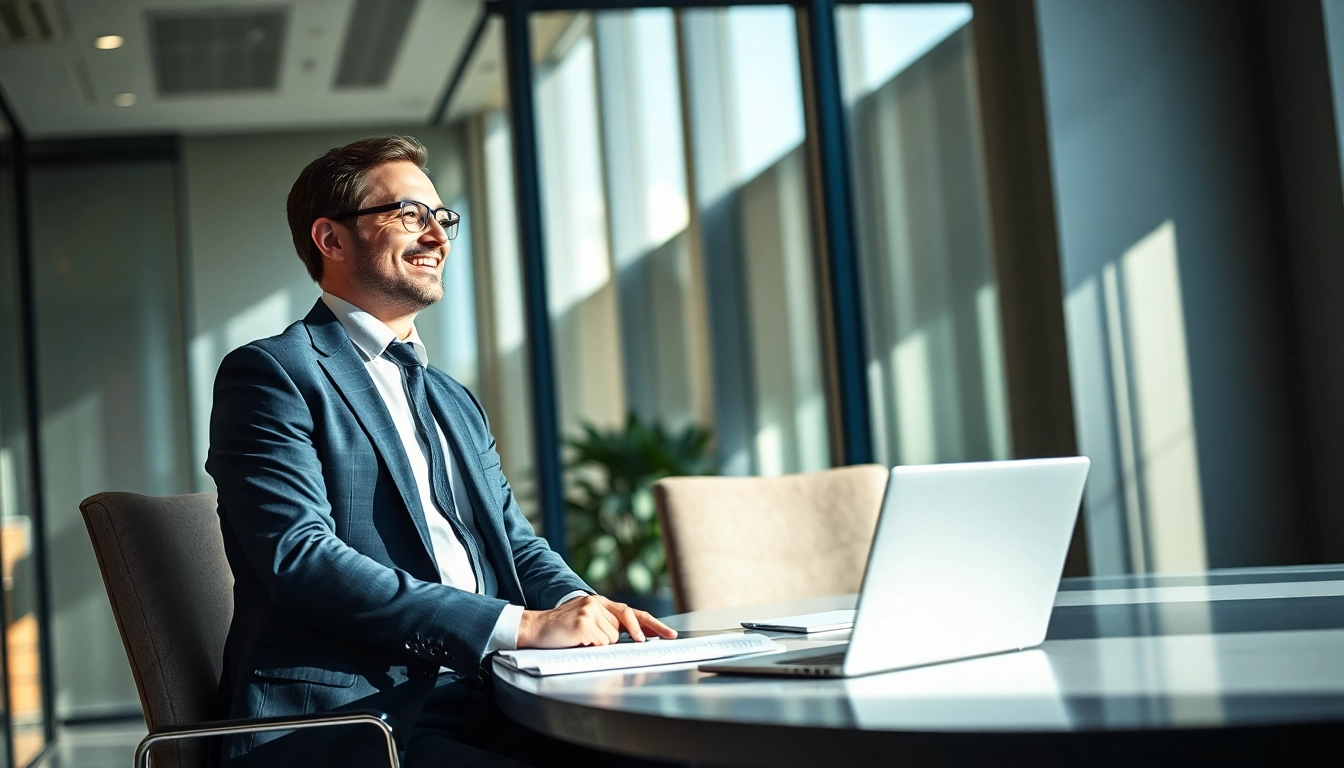 Beratungsszene eines Headhunters Executive Search mit einem Kandidaten in einem eleganten Büro