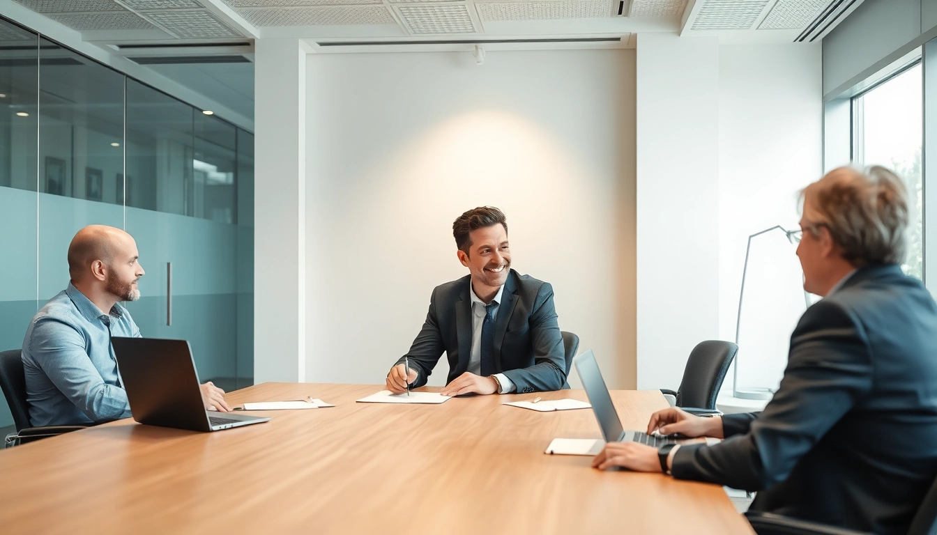 Headhunter Oberhausen im modernen Büro, während er mit einem qualifizierten Kandidaten spricht.