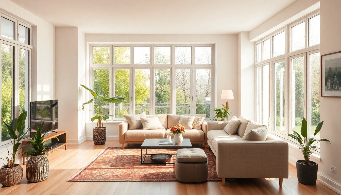 Ein Wohnzimmer mit kreativer Raumgestaltung, das modern und einladend wirkt.