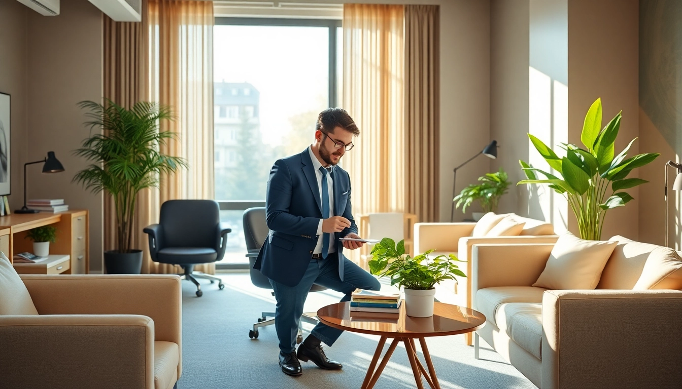 Engaging headhunter discussing strategies in Dresden office environment, reflecting professional services.