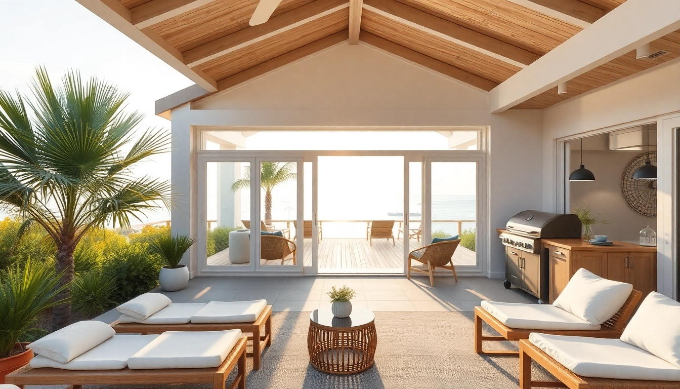 Entspannt in der luxuriösen Küstenhütte, eine 'coastal cabana', mit Panoramablick aufs Meer und stilvollem Außenbereich.