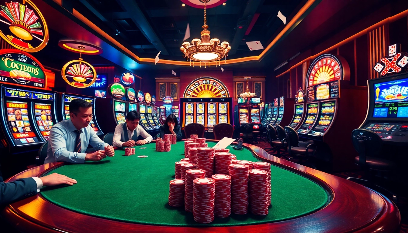 Players engage at the luxurious poker table in a vibrant online gambling scene at 11win68.