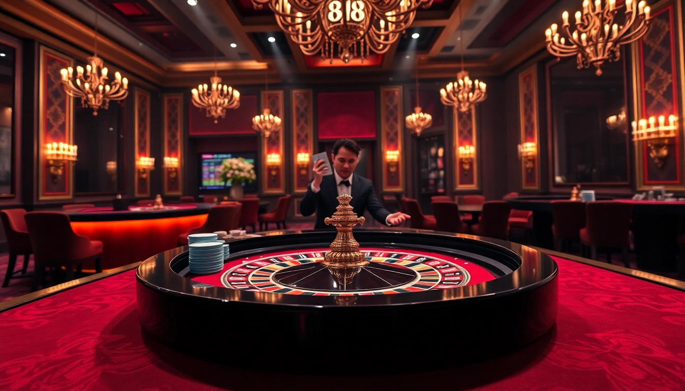 Experience the excitement of VM88 at a luxurious casino roulette table with professional dealers.