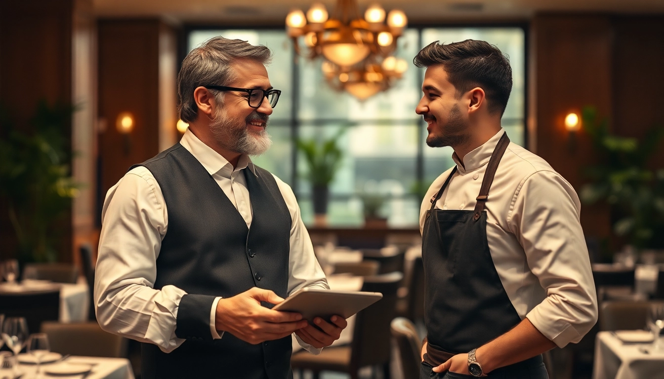 Headhunter Gastronomie berät einen Koch in einem eleganten Restaurant.