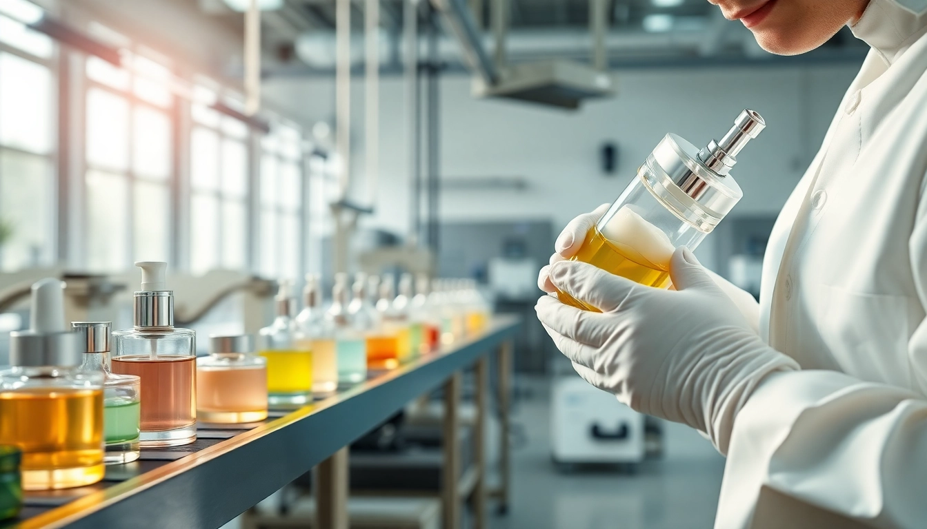 Kosmetikhersteller Deutschland zeigt moderne Produktionsprozesse und hochwertige Produkte in einem einladenden Umfeld.