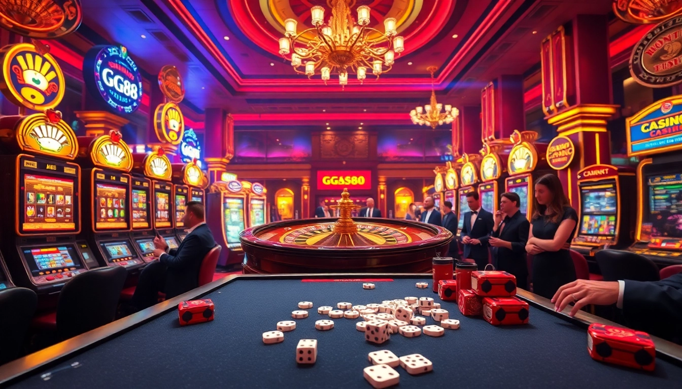 Experience luxury gaming at GG88 with vibrant slots, poker chips, and an exciting casino atmosphere.