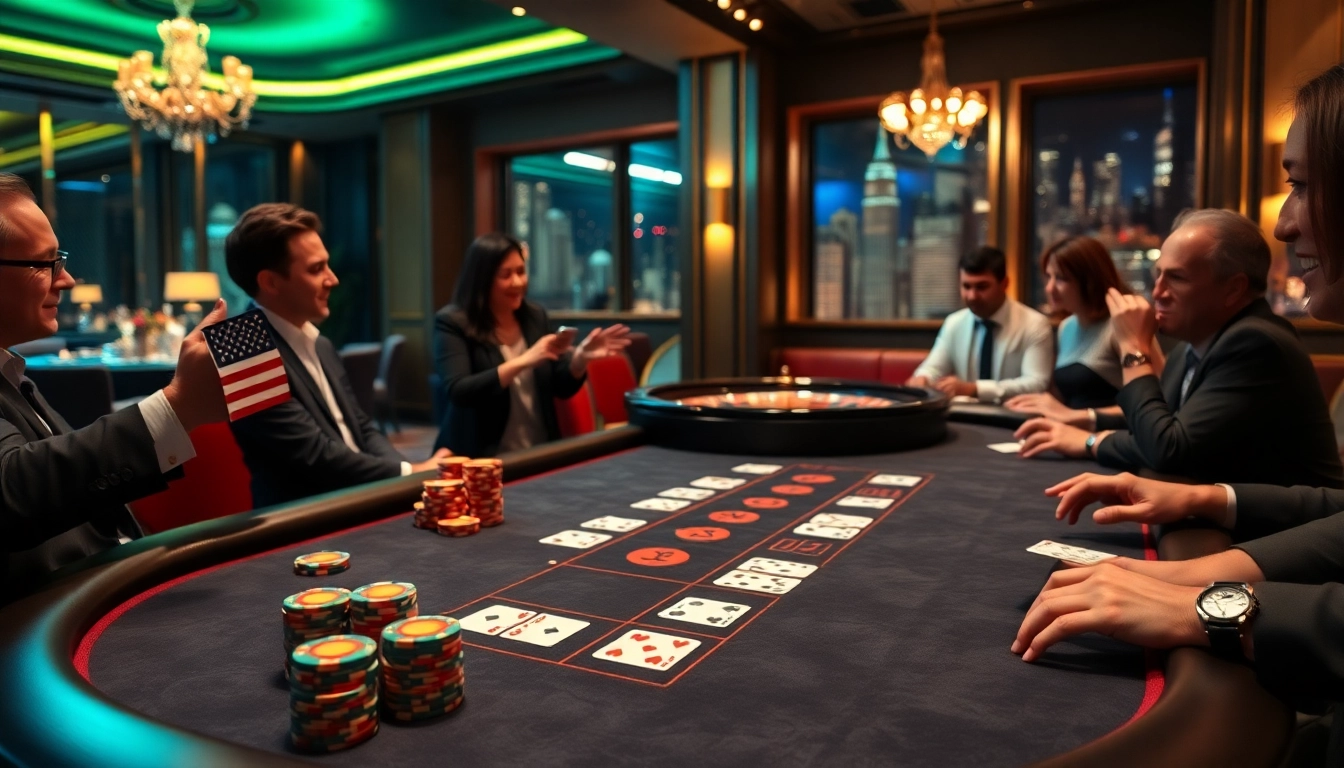 Nohu enthusiasts celebrate a win at a luxurious blackjack table in a vibrant casino atmosphere.