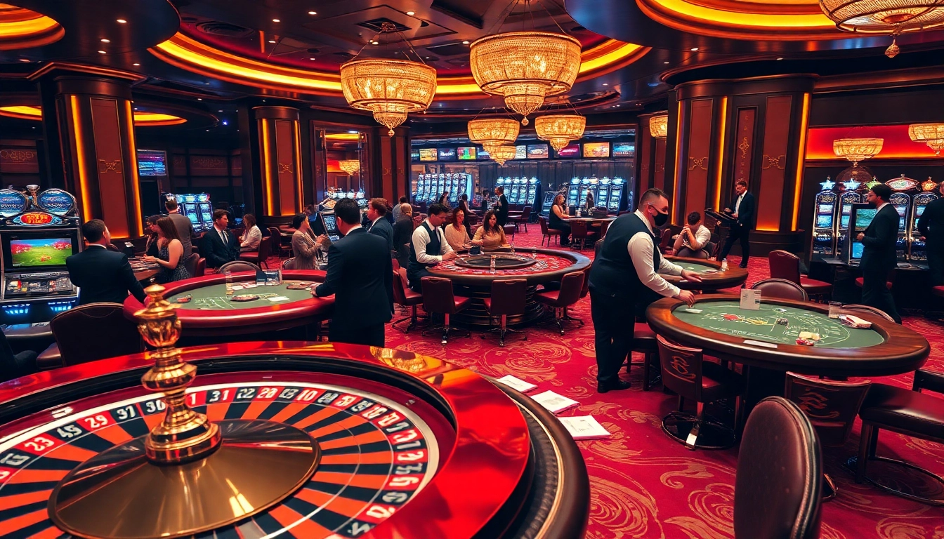 Players around a b52-themed poker table in a luxurious casino setting, betting and enjoying the game.