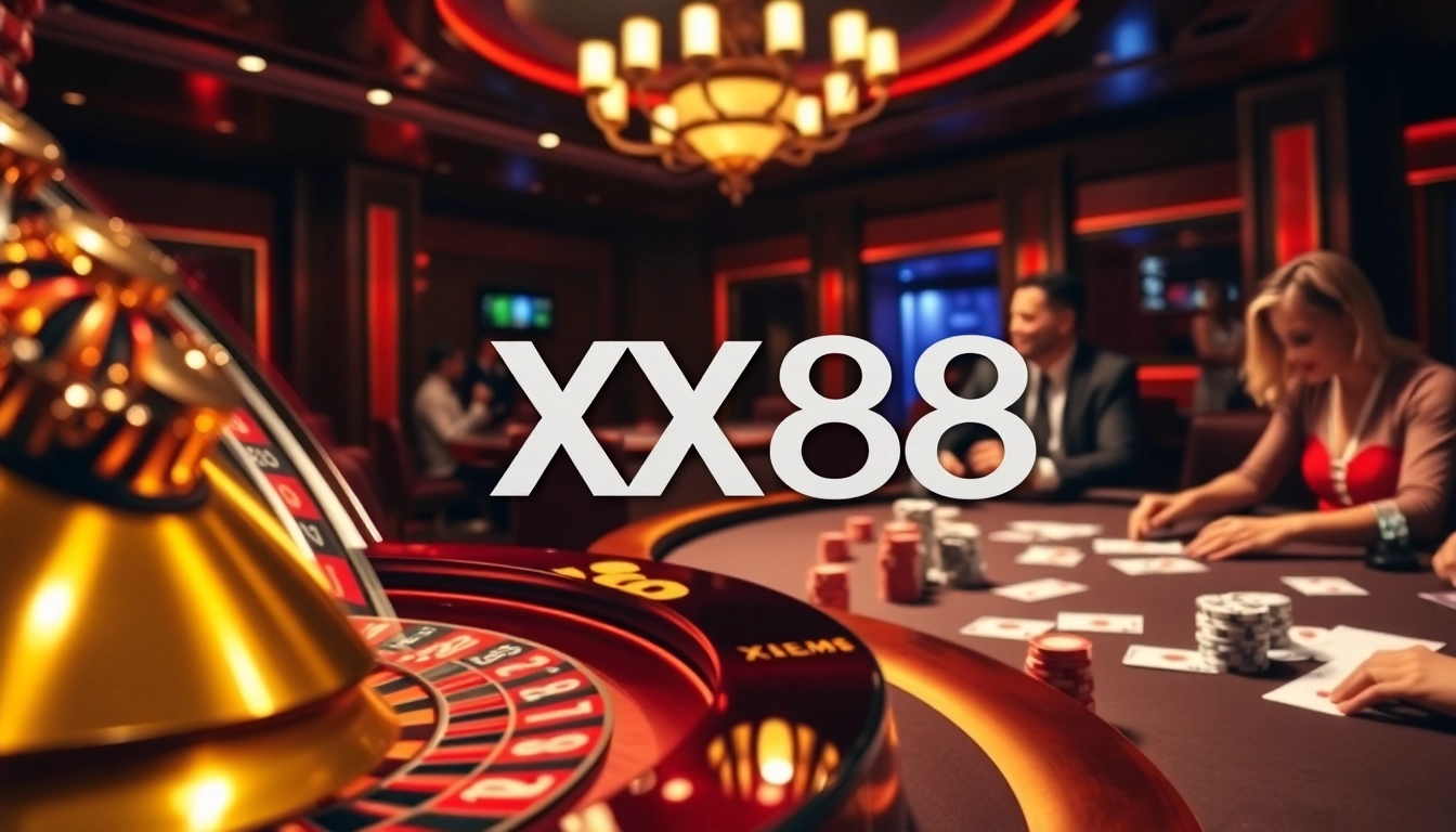 Players strategizing with XX88 poker chips at an exciting casino table.