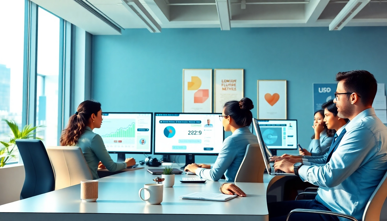 在现代办公环境中使用美洽官网 AI 客户服务平台的专业人员。