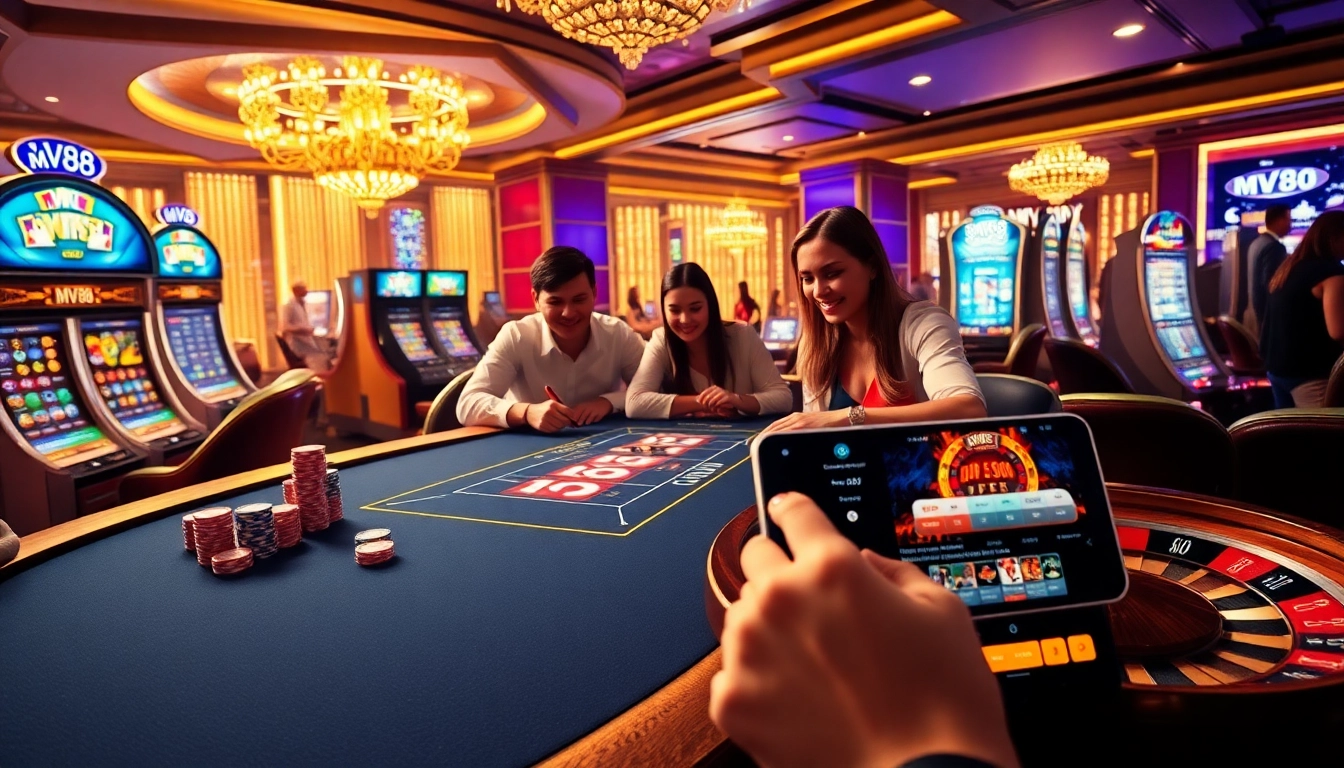 Players enjoying intense gaming experiences at the MV88 casino, highlighting excitement and luxury.
