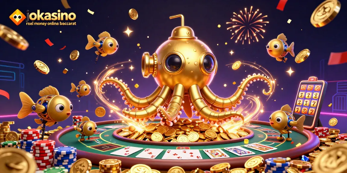Experience the thrill of jokacasino real money online baccarat with vibrant 3D casino illustration.